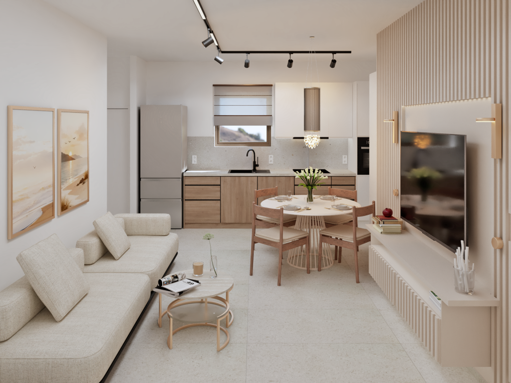Διακοσμητές χώρων στο Ρέθυμνο - Interior design ανοιχτής κουζίνας και καθιστικού.